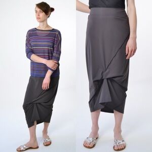 Porto San Francisco Skirt 3/Large Midi Asymmetric Pleated Lagenlook Artsy Black